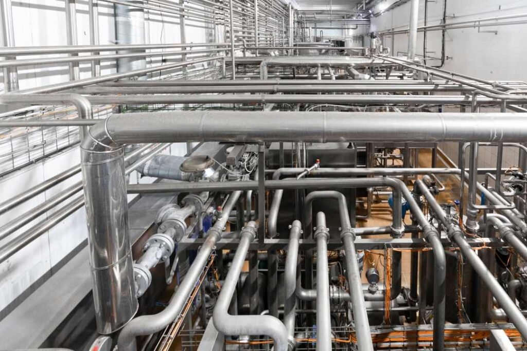 Sanitary stainless steel process piping installation