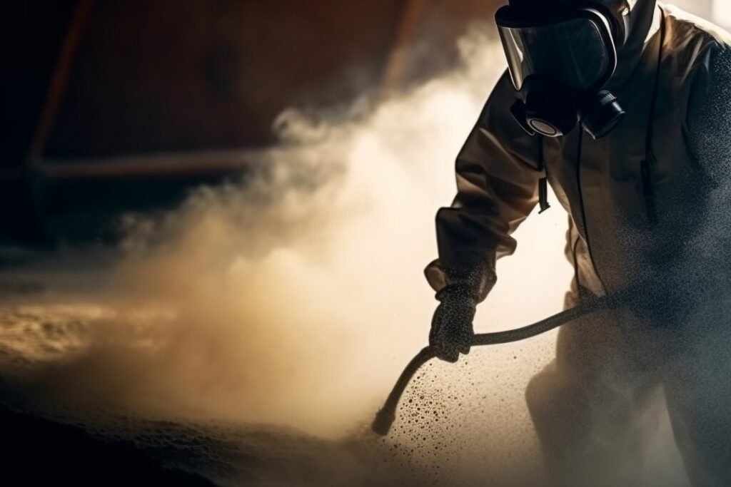 Abrasive blasting and protective coating on industrial steel